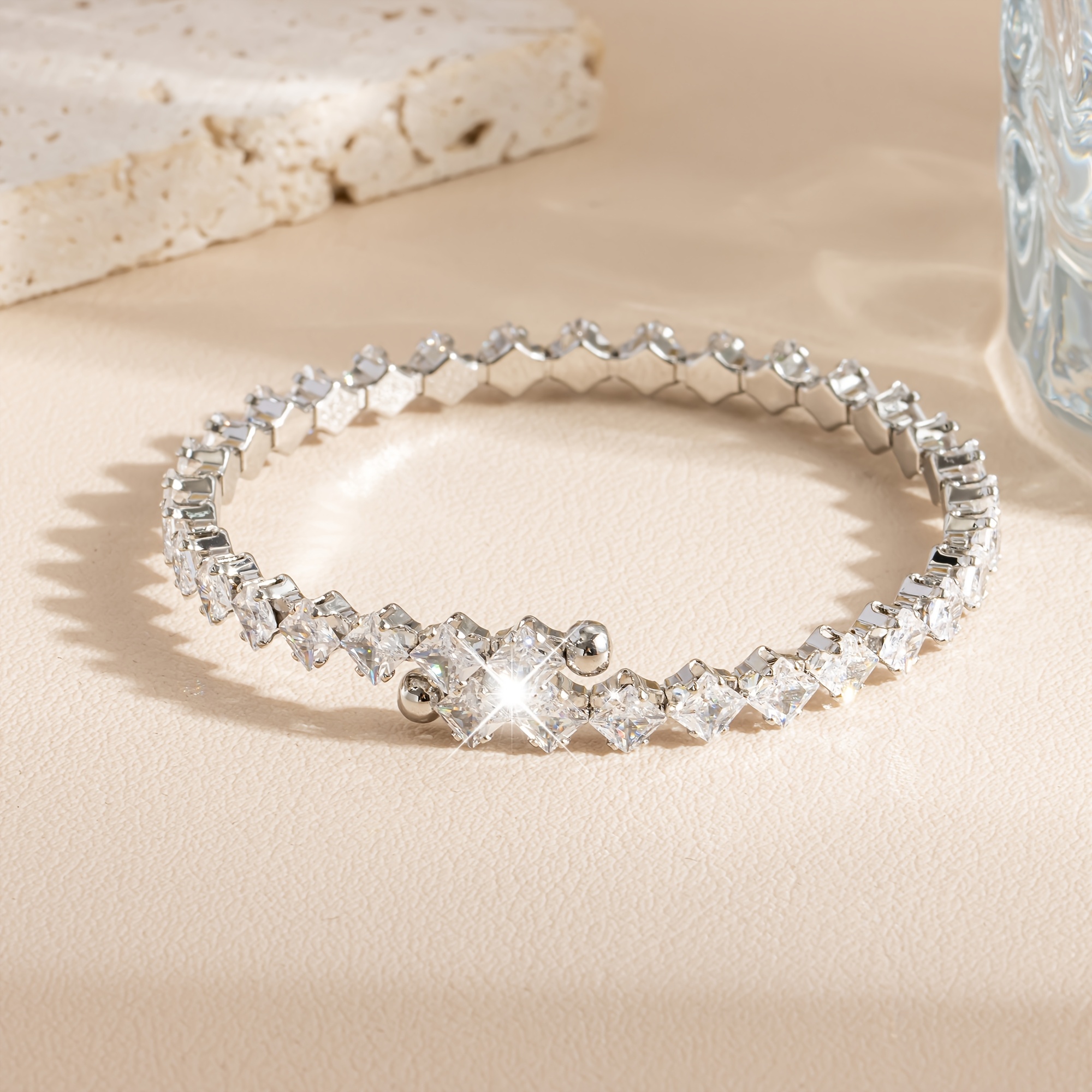 Women's Zirconia Square Adjustable Open Bangle